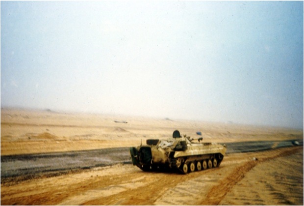 Charge of the Heavy Brigade. In an hour we crossed 40km of Kuwait desert to make the Basra Road by the UN deadline. It was the fastest and longest cavalry charge in history. On the way we passed numerous destroyed Iraqi armoured vehicles. This is an Iraqi APC 